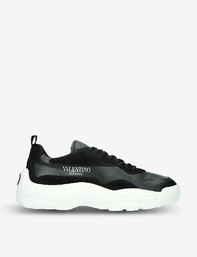 Shop Valentino Gumboy Panelled Leather And Suede Low-top Trainers In Blk/white