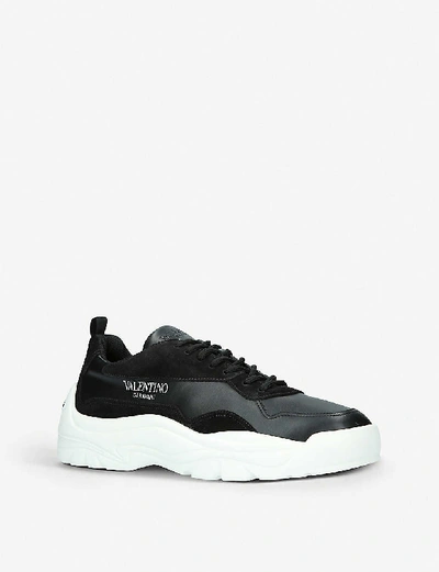 Shop Valentino Gumboy Panelled Leather And Suede Low-top Trainers In Blk/white