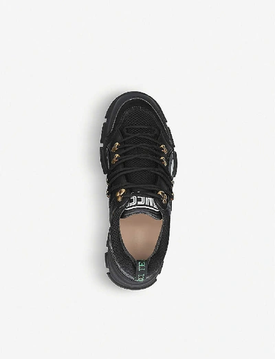 Shop Gucci Flashtrek Leather, Suede And Canvas Trainers In Black