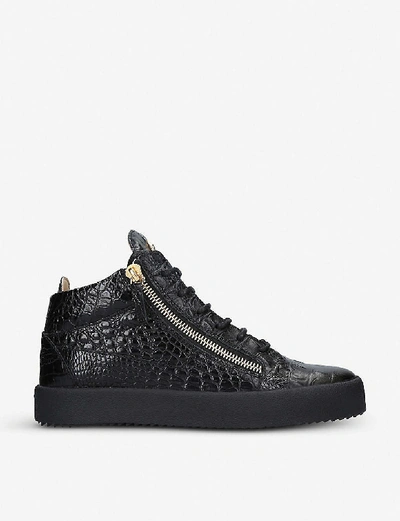 Shop Giuseppe Zanotti Mens Black Kriss Croc-embossed Patent-leather High-top Trainers 5