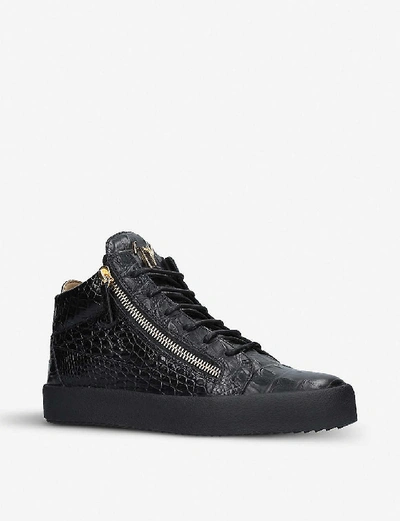 Shop Giuseppe Zanotti Mens Black Kriss Croc-embossed Patent-leather High-top Trainers 5
