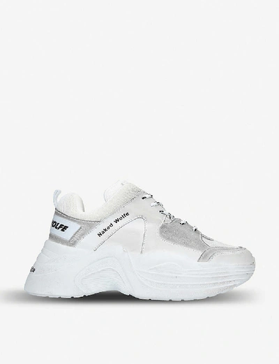 Shop Naked Wolfe Men's White Titan Leather And Mesh Trainers