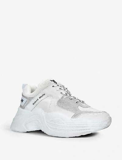 Shop Naked Wolfe Men's White Titan Leather And Mesh Trainers