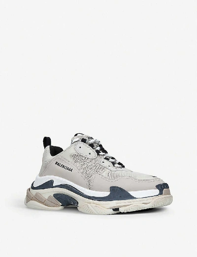 Shop Balenciaga Mens Triple S Leather And Mesh Trainers In Grey/p.cmb