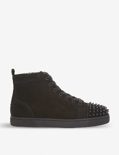 Shop Christian Louboutin Louis Spikes Suede High-top Trainers In Black/black/bk