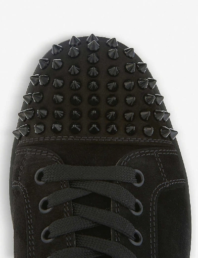 Shop Christian Louboutin Men's Black/black/bk Louis Spikes Suede High-top Trainers