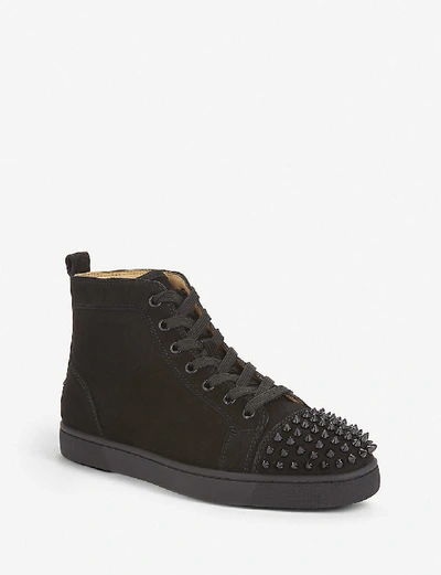 Shop Christian Louboutin Louis Spikes Suede High-top Trainers In Black/black/bk