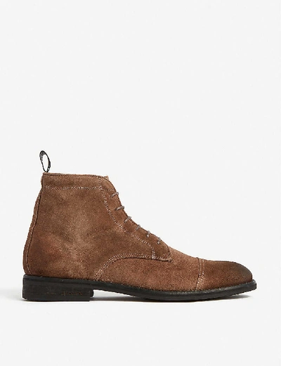 Shop Allsaints Harland Lace-up Suede Desert Boots In Taupe