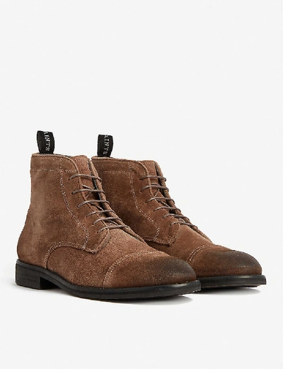 Shop Allsaints Harland Lace-up Suede Desert Boots In Taupe