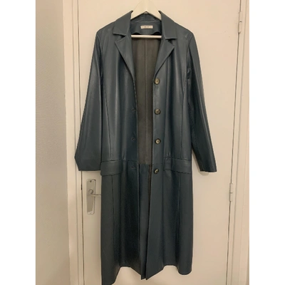 Pre-owned Celine Blue Leather Coat