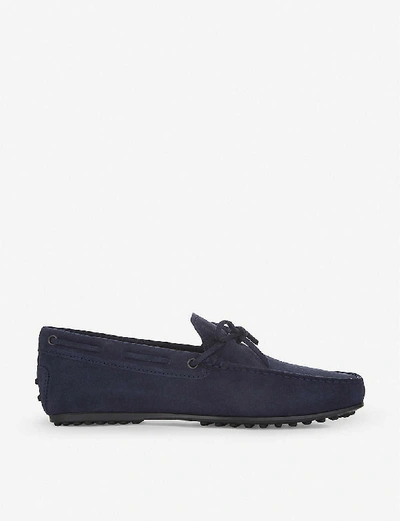 Shop Tod's Tods Mens Navy City Driver Suede Driving Shoes