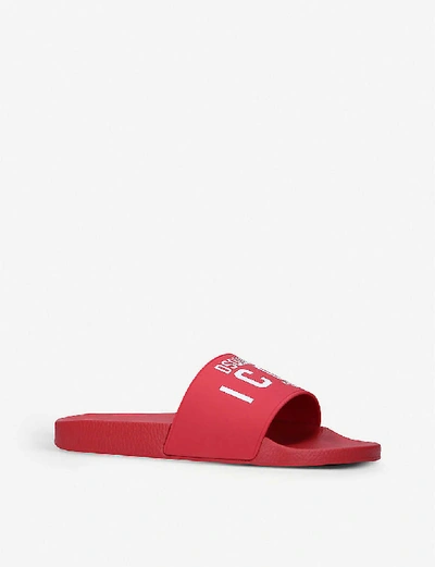 Shop Dsquared2 Icon Rubber Pool Sliders In Red