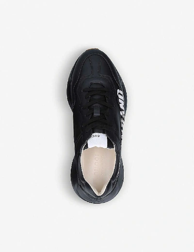 Shop Gucci Rhython Brand-print Leather Low-top Trainers In Black