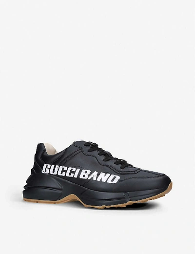 Shop Gucci Rhython Brand-print Leather Low-top Trainers In Black