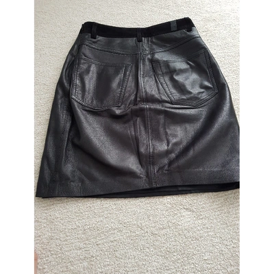 Pre-owned 7 For All Mankind Leather Mini Skirt In Black