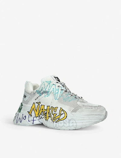 Shop Naked Wolfe Titan Graffiti-print Leather And Mesh Trainers
