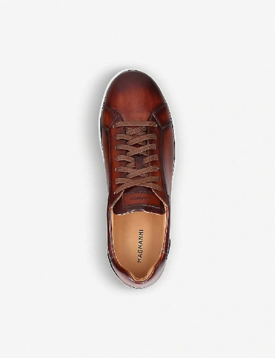 Shop Magnanni Mikel Burnished Leather Trainers In Tan
