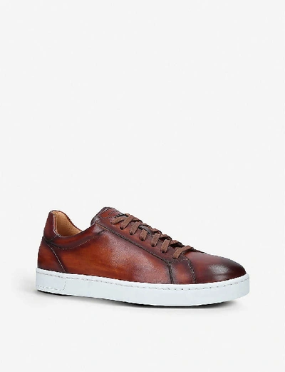 Shop Magnanni Mikel Burnished Leather Trainers In Tan