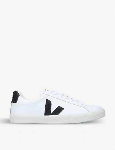 Shop Veja Men's Esplar Leather Trainers In White/blk