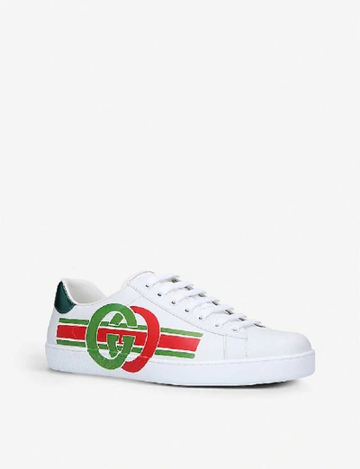 Shop Gucci Men's White Men's New Ace Logo-print Leather Trainers