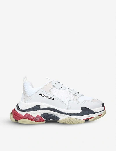 Shop Balenciaga Mens White/comb Men's Triple S Leather And Mesh Trainers 7