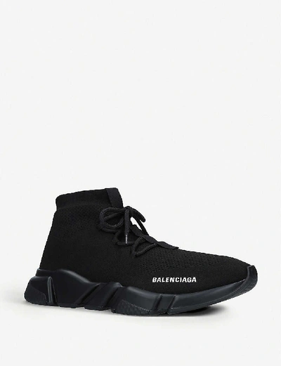 Shop Balenciaga Speed Knit Lace-up Mid-top Trainers In Black