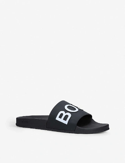 Shop Hugo Boss Boss Mens Black Coral Logo-print Sliders