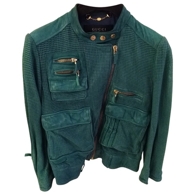 Pre-owned Gucci Leather Biker Jacket In Green