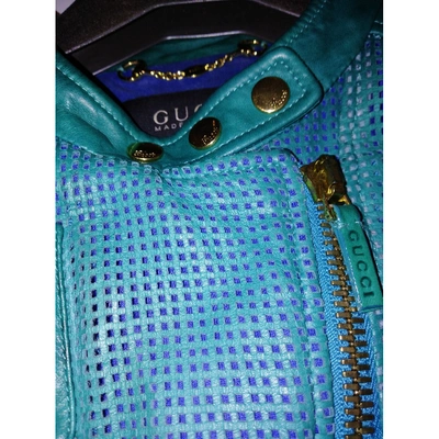Pre-owned Gucci Leather Biker Jacket In Green