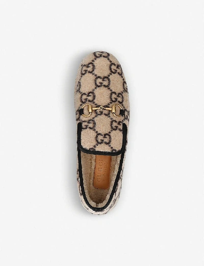 Shop Gucci Logo-print Wool Loafers In Beige