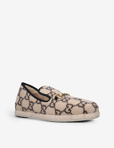 Shop Gucci Logo-print Wool Loafers In Beige