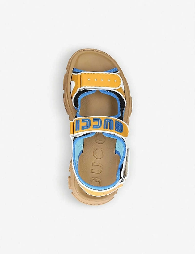 Shop Gucci Flashtrek Leather And Mesh Sandals In Yellow