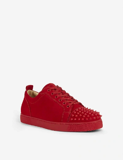 Shop Christian Louboutin Louis Junior Spikes Flat Veau Velours/gg In Loubi/loubi+mat