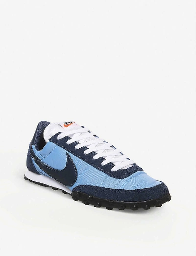 Shop Nike Waffle Racer Nylon And Suede Trainers In Light Blue Midnight Navy