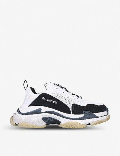 Shop Balenciaga Triple S Suede And Mesh Trainers In White/blk