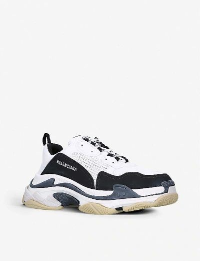 Shop Balenciaga Triple S Suede And Mesh Trainers In White/blk