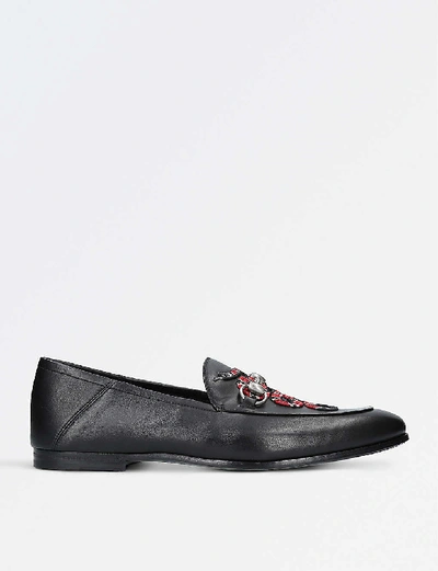 Shop Gucci Mens Black Kingsnake Leather Loafers 7.5