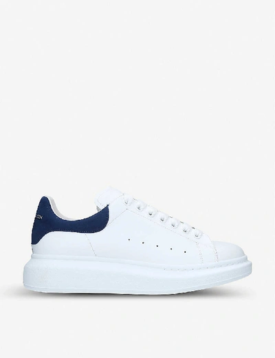 Alexander Mcqueen Men's Oversized Leather Platform Sneakers In White/navy