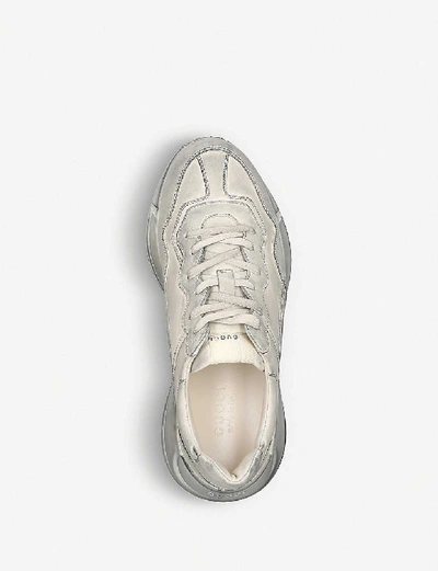 Shop Gucci Mens White Rhyton Distressed Leather Running Trainers, Size: Eur 45 / 11 Uk Men