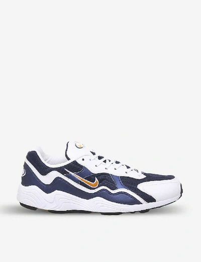 Shop Nike Zoom Alpha Leather And Woven Trainers In Midnight Navy Citron
