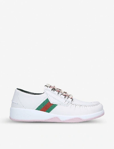 Shop Gucci Agrado Leather Trainers In White/comb