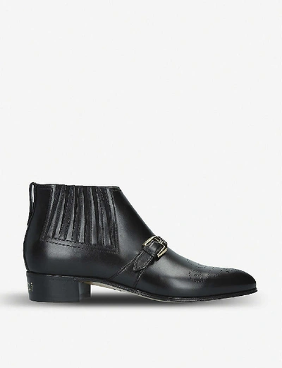 Shop Gucci Mens Black Worsh Buckle-detail Leather Boots 9