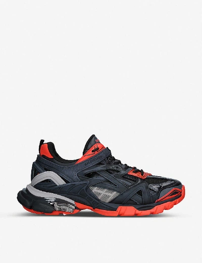 Shop Balenciaga Men's Track 2.0 Woven Nylon And Mesh Trainers In Blk/red