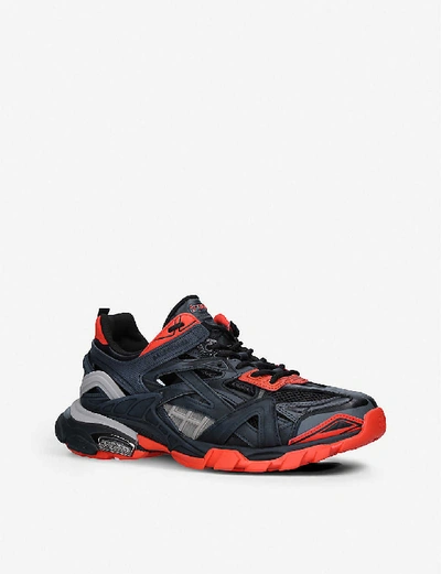 Shop Balenciaga Men's Track 2.0 Woven Nylon And Mesh Trainers In Blk/red