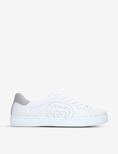 Shop Gucci Mens White Men's New Ace Perforated-logo Leather Trainers