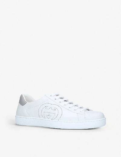 Shop Gucci Mens White Men's New Ace Perforated-logo Leather Trainers