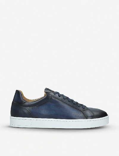 Shop Magnanni Mikel Burnished Leather Trainers In Navy