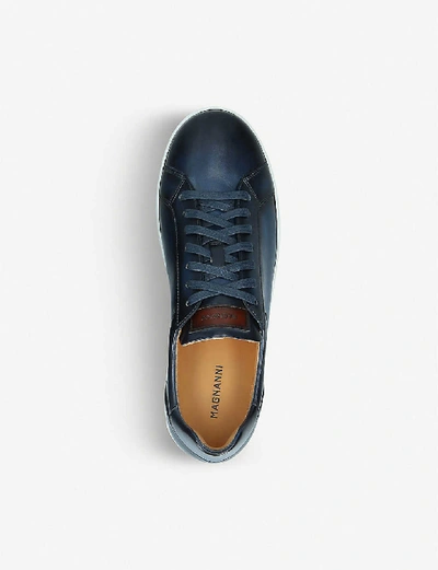 Shop Magnanni Mikel Burnished Leather Trainers In Navy