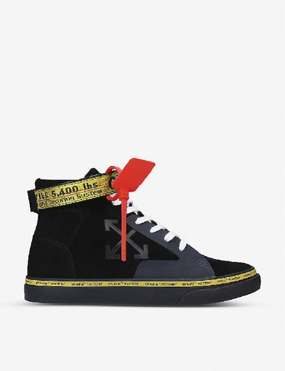 Shop Off-white Vulcanized Leather And Canvas High-top Trainers In Black