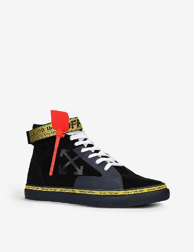 Shop Off-white Vulcanized Leather And Canvas High-top Trainers In Black